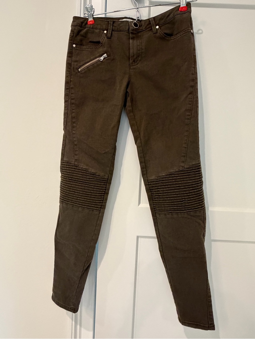 Olive Green Moto-Style Skinny Pants